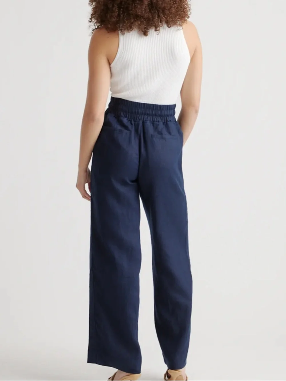 Quince Linen Wide Leg Pants Womens X/Large Blue Minimalist Neutral Travel Summer